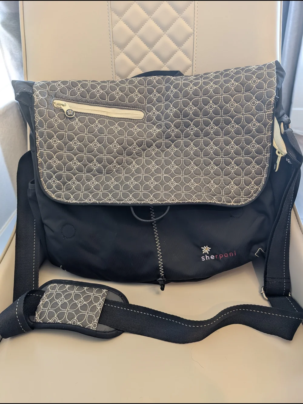 Vintage Pattern Sherpani Navy Quilted Messenger Bag Unisex